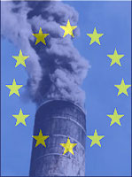 EU flag on smokestack