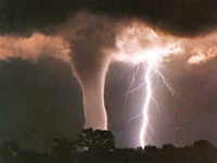 Tornado and lightning strike